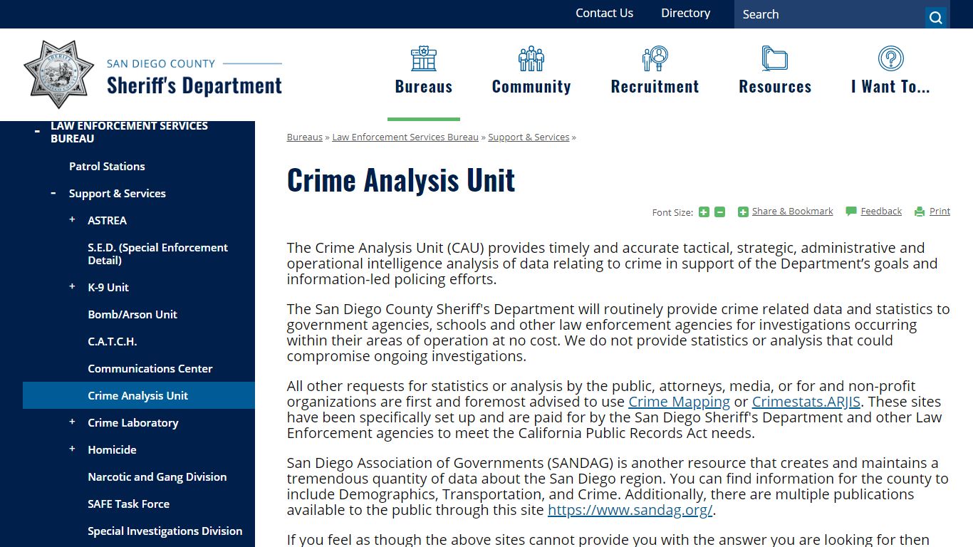 Crime Analysis Unit | San Diego County Sheriff