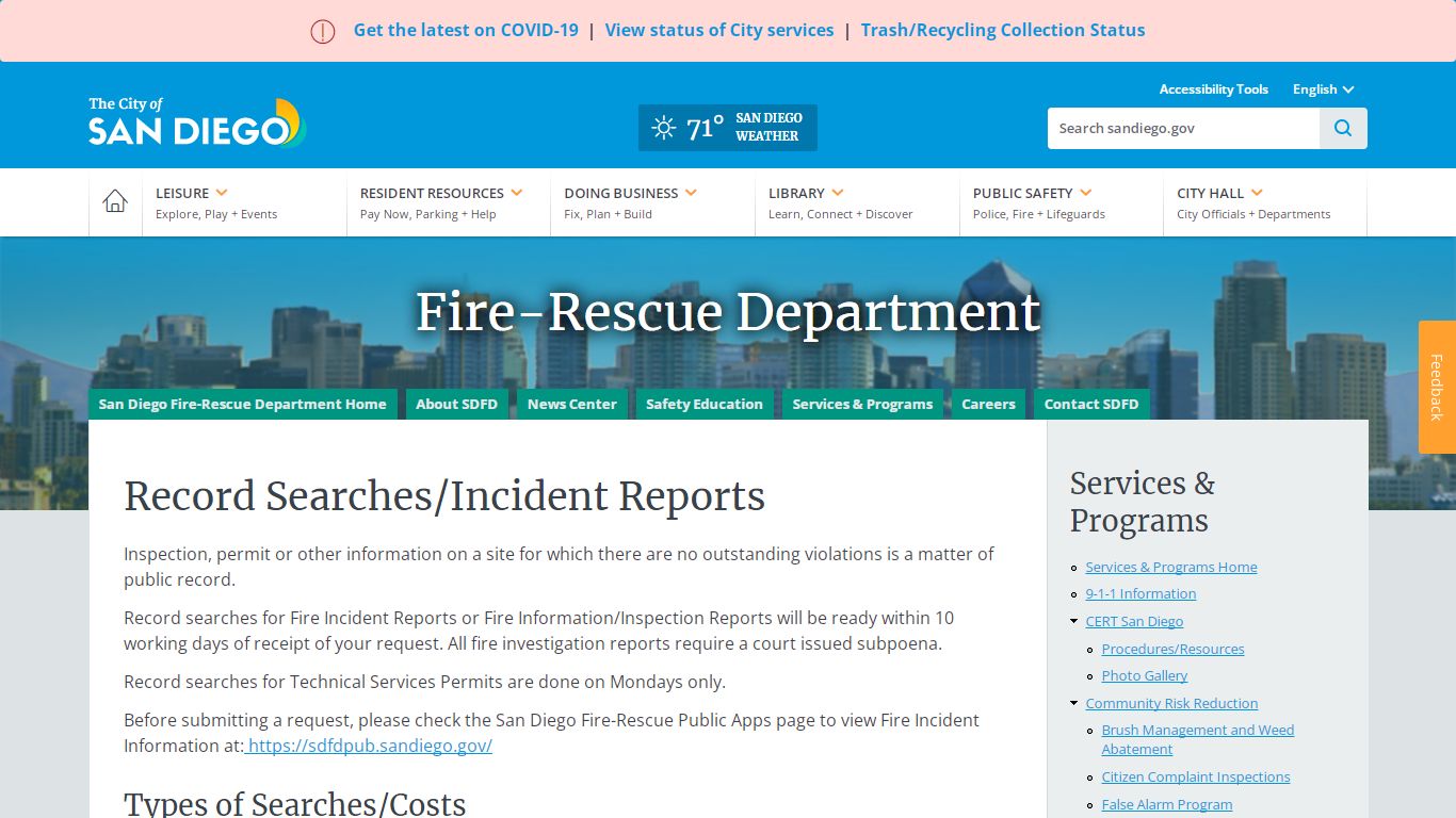 Record Searches/Incident Reports | Fire-Rescue Department - San Diego